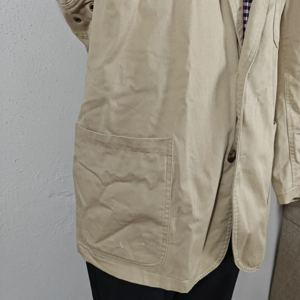Duluth Trading Co. Mens Sport Coat Blazer Two Button Solid Beige Cotton Heavy LG